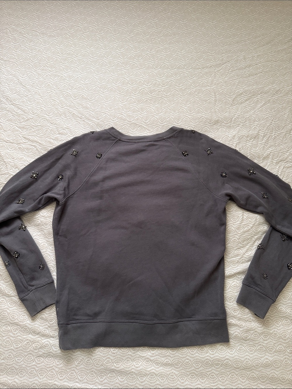 J. Crew crewneck terry BEADED sweatshirt top. NWOT gray embellished m sequin - Picture 5 of 6